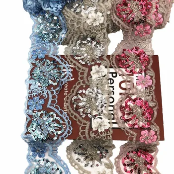 

Blue Red White Sequin Gauze Embroidery Lace Fabric For Sewing Doll Wedding Dress DIY Cloth Accessories