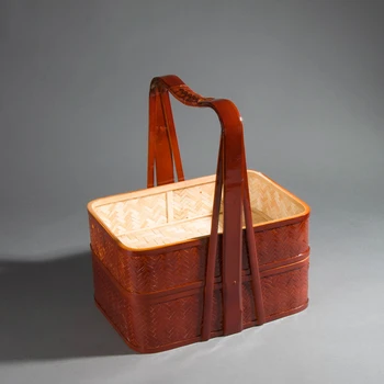 

Bamboo woven portable food basket square three-layer bamboo basket picnic takeaway hotel food box gift small bamboo basket