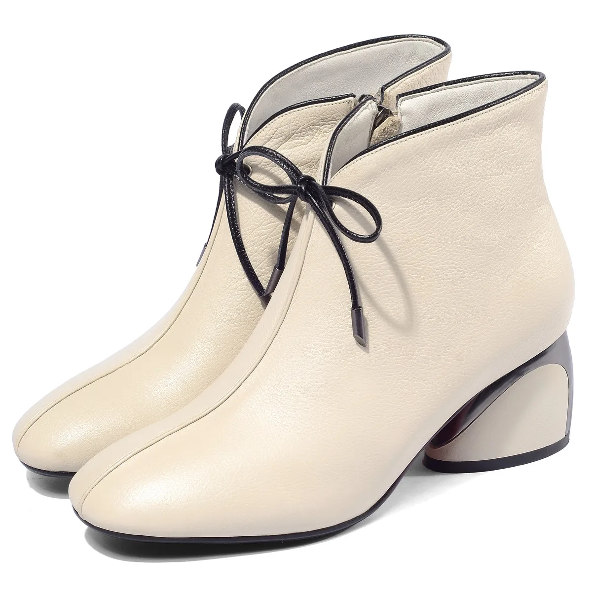 

Plus size 41 women's reeal leather thick high heel autumn ankle boots size zip bordered bowtie female comforte short boots shoes