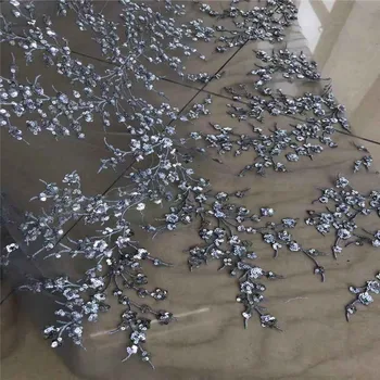 

Sky blue Nigerian Lace Fabric 2020 green High Quality Lace French Tulle Lace Fabric With 3d Sequins Party African Lace Material