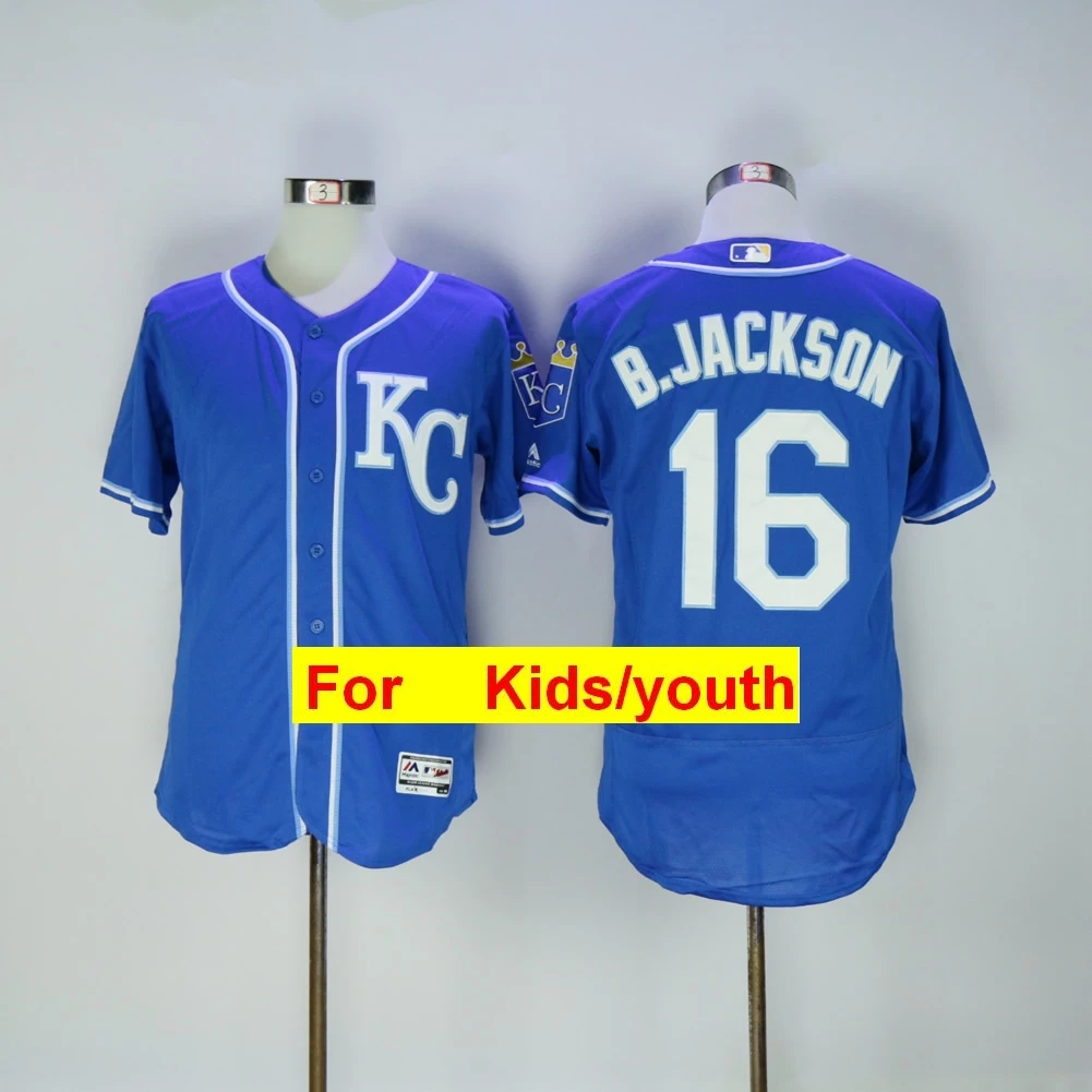 Бежевый Молодежный Канзас-Сити Бо Джексон Джордж Бретт Salvador Perez Mike Moustakas Alex Gordon Alcides Escobar Flex& Cool Base Jersey - Цвет: Бежевый