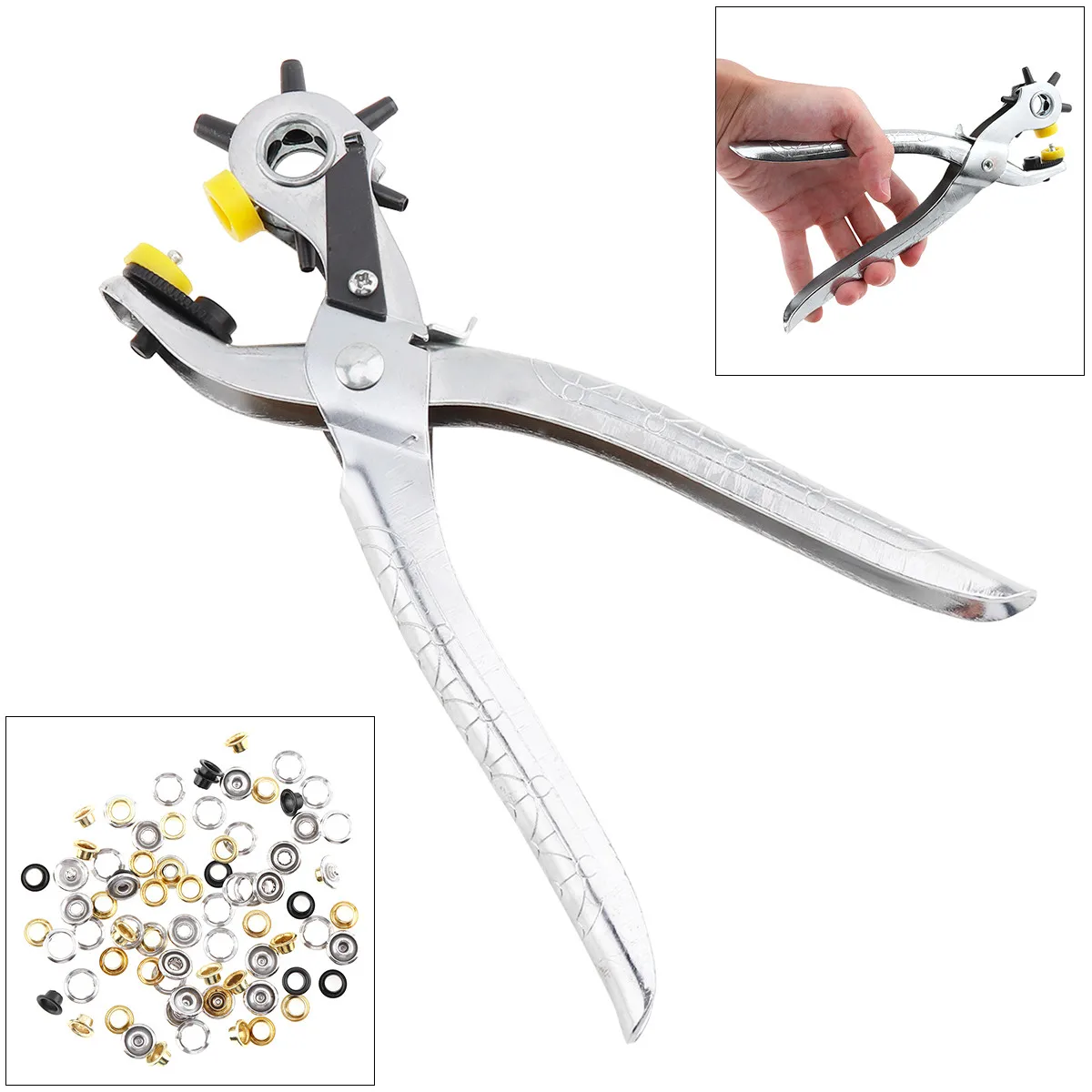 

6 Sizes Heavy Duty Revolving Leather Belt Hole Punch Plier Bag Eyelet Puncher Hand Tool Punching Machine