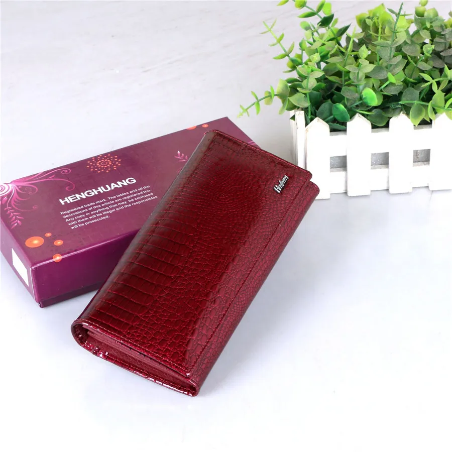 Online Cartera de mujer de cuero genuino de marca de lujo carteras de mujer de cuero de vaca largo damas monederos cocodrilo mujer monedero