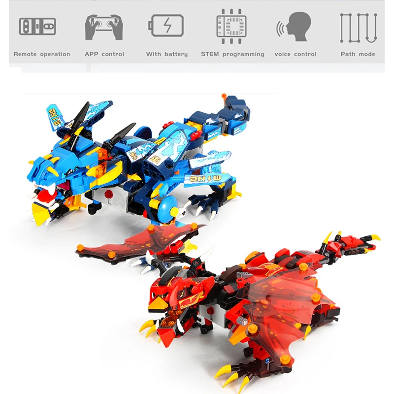 2.4G Remote Radio Control Dinosaur Building Blocks Dragon Robot STEM Technic Ninjagoed Brick Toys For Children |