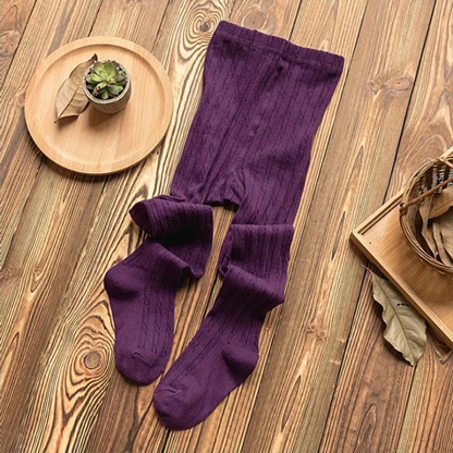 Purple Новые Детские хлопковые колготки в полоску вязаный Гольфы для девочек Карамельный цвет пуловер для малышей; мягкая теплая колготки весна осень детские колготки - Цвет: Purple