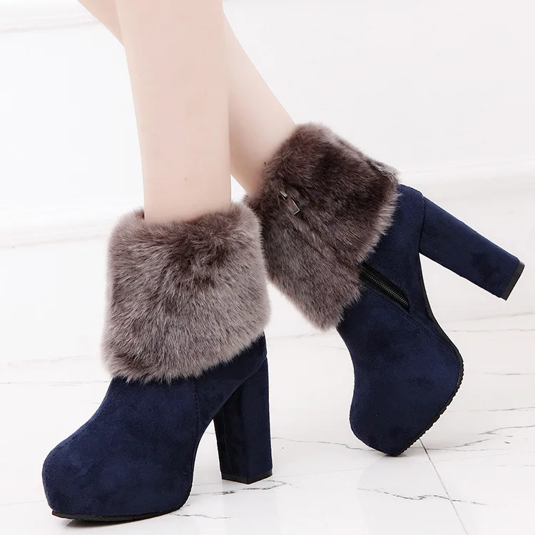 

2018 Winter Zipper Chunky-Heel WOMEN'S Boots Korean-style Versatile High-Heel Platform Side New Style Waterproof Martin Boots 3