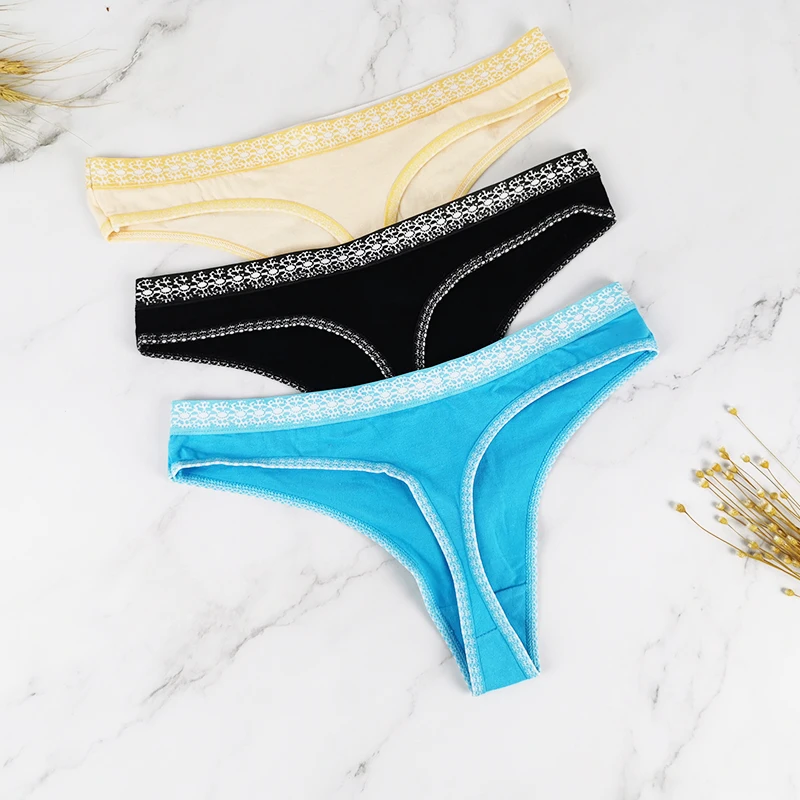 Beige Black Blue DKERT, 3 шт./лот, женские трусики, хлопок, нижнее белье, сексуальное кружевное белье, дышащие стринги, стринги, трусы - Цвет: Beige Black Blue