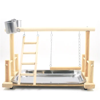 

New Bird Stand Parrot Perch Portable Stainless Steel Training Bird Supplies Bird Swing Tray with Cup Bird Play Rack