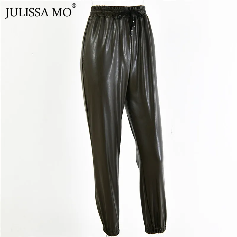 JULISSA MO черные женские шаровары из искусственной кожи с высокой талией, эластичные меховые брюки из искусственного меха, повседневные уличные брюки на осень и зиму