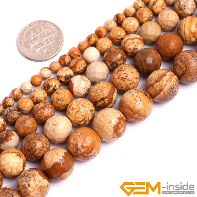 

Round Faceted Picture Jaspers Stone Beads Natural Stone Beads DIY Loose Beads For Jewelry Making Strand 15" Wholesale !