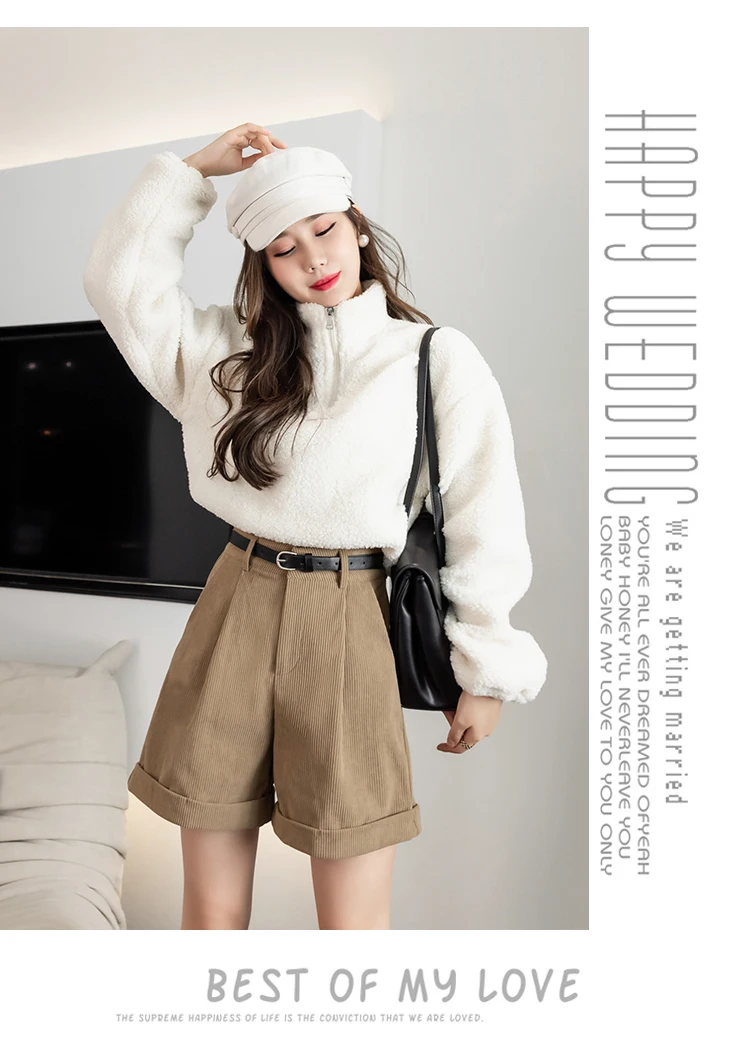swimming shorts Retro High Waist cargo Shorts Women 2021 Autumn Winter Corduroy Casual wide leg Female Shorts Boyfriend Style Woman Shorts +belt women's clothing stores