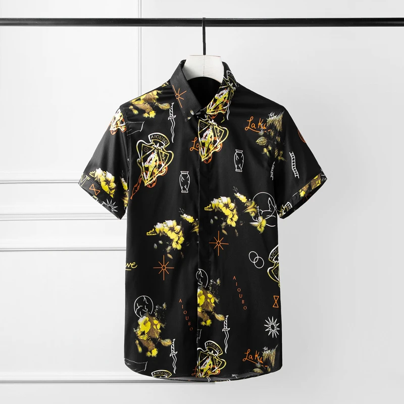 Большие размеры 4XL 3XL мужская летняя рубашка с коротким рукавом Модная брендовая тонкая рубашка с принтом homme Повседневная рубашка для мужчин