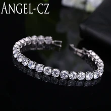 ANGELCZ Классический круглый 0,5 карат CZ Диаманте серебряный цвет свадебные теннисные браслеты для женщин Роскошные циркониевые Свадебные ювелирные изделия AB030