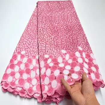 

beautiful pink african french lace fabric Most popular Handcut organza lace fabric with sequins and stone
