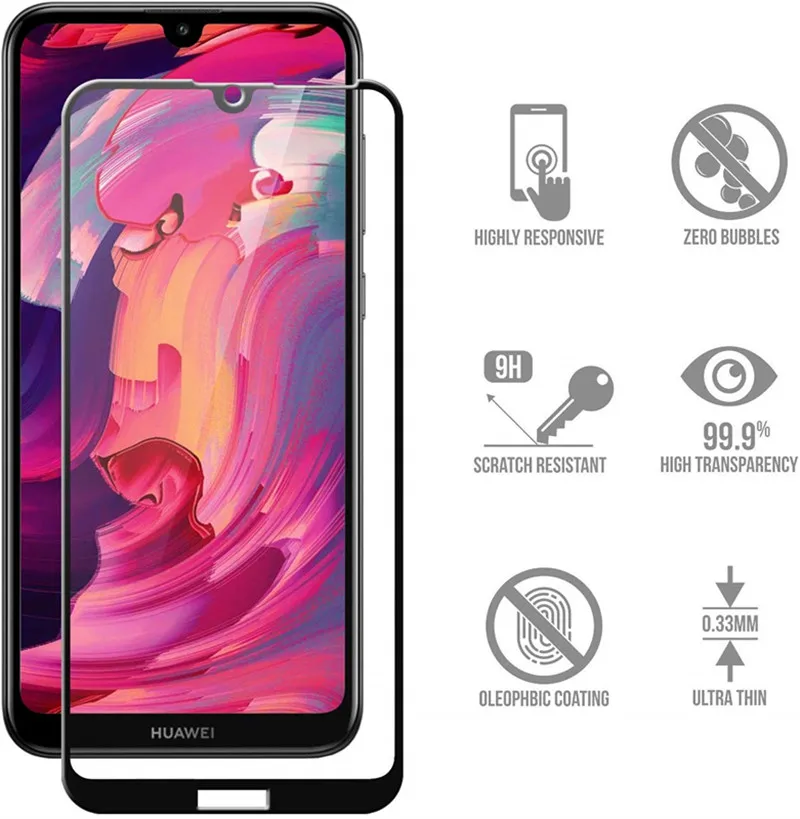 Защитное стекло с полным покрытием 9D для Huawei Y7 Y7prime Y7pro 2019 закаленное Защита