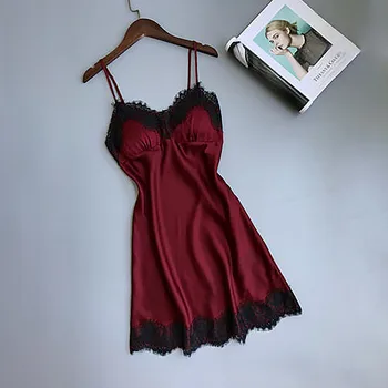 

Sexy Lingerie Satin Nightgown Summer Dress Lace Trim Night Dress Sleepwear Babydoll Nightwear Casual Homewear Femme