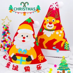 Conjunto de 2 unids/set de gorro de Navidad para niños, hecho a mano para guardería juguete de dibujos animados, manualidades, juguetes para niños, regalos de Navidad para Año Nuevo, decoración