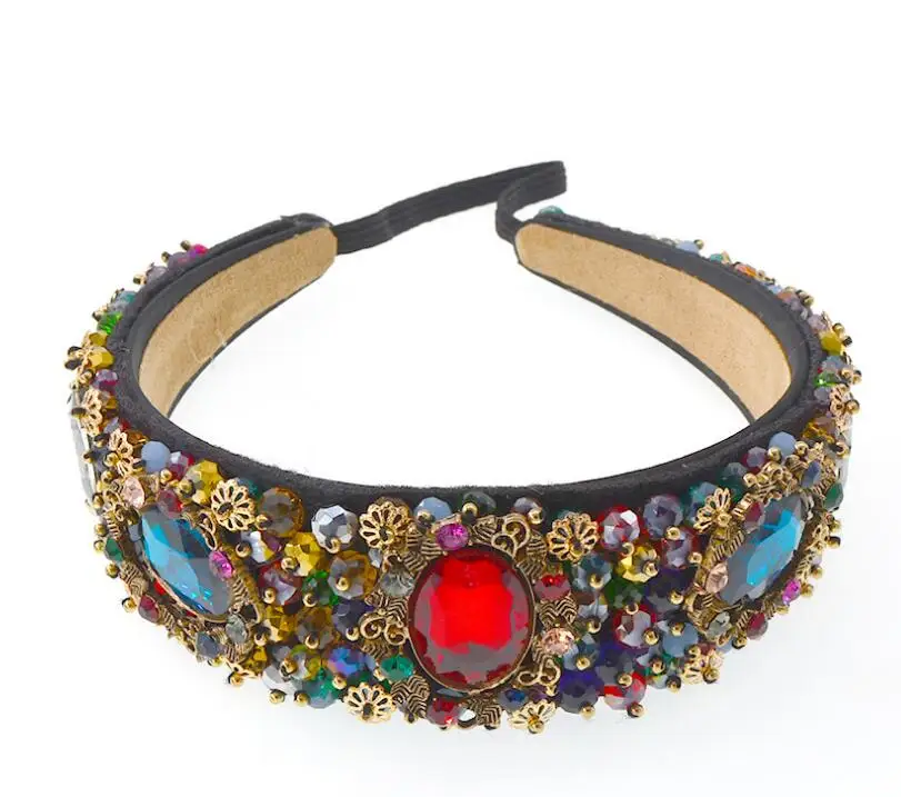 Vintage wide-brimmed crystal headband Baroque court hair accessories Korean simple elastic headband jewelry