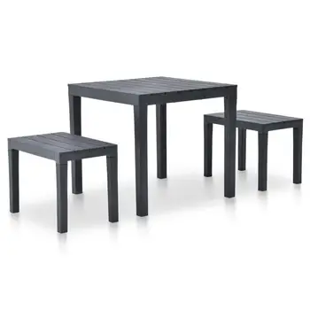 

3pcs Garden Table with 2 Bench Anthracite Weather Resistant Outdoor Table for Garden Patio Balcony Garden Furniture Nodic Style