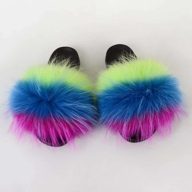 

Real Fur Slides Home Summer Flip Flops Woman Fluffy Slippers Ladies House Furry Sandals Women Large Size 2020 New Fashion Luxury