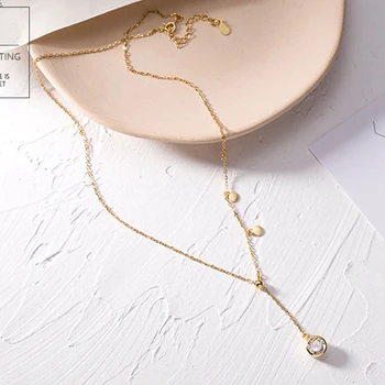 

SUNIANGON Zircon Pendant Necklace 925 Sterling Silver Gold Choker Necklace Three Sequins Necklace For Women Jewelry 925 Silver