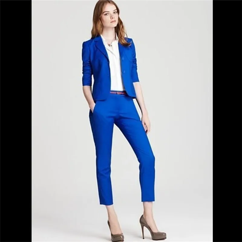

Royal Blue Slim Fit Office Uniform Designs Womens Casual Business Suits Formal Work Wear Uniform Styles Elegant Pant Suits