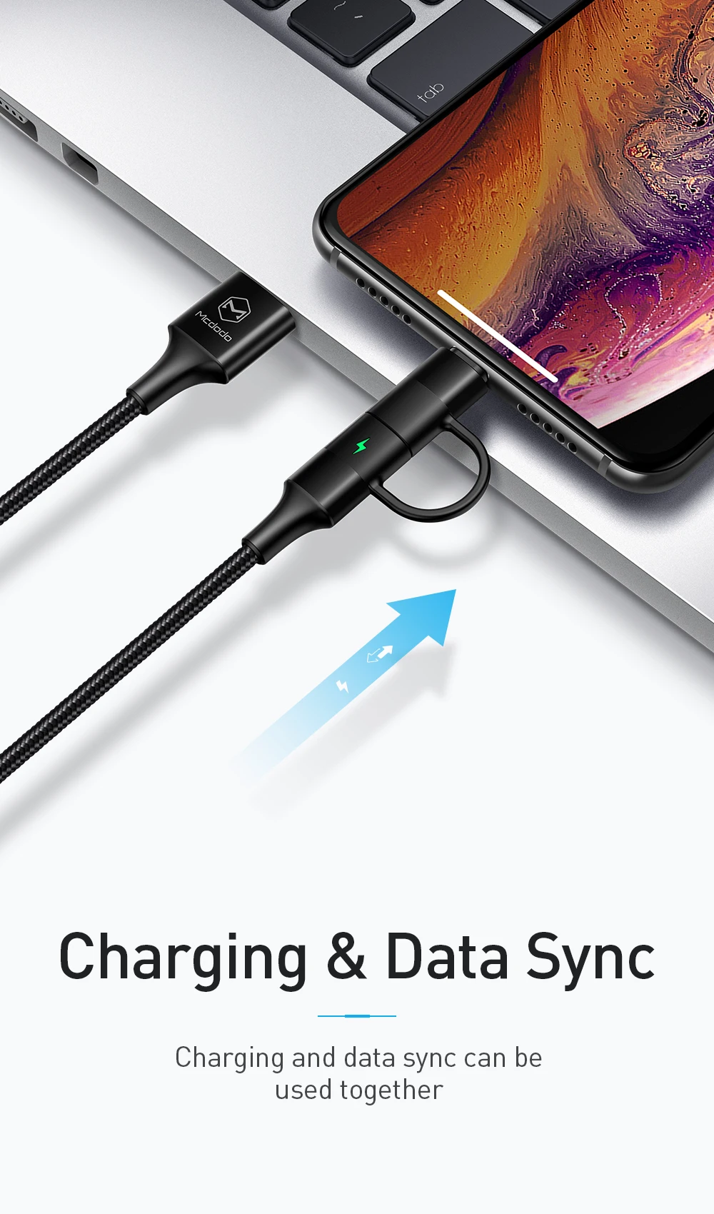 Mcdodo 2 в 1 usb type C кабель для iPhone XS MAX XR X 8 7 Быстрая зарядка USB C кабель для samsung Xiaomi телефон зарядное устройство Шнур данных