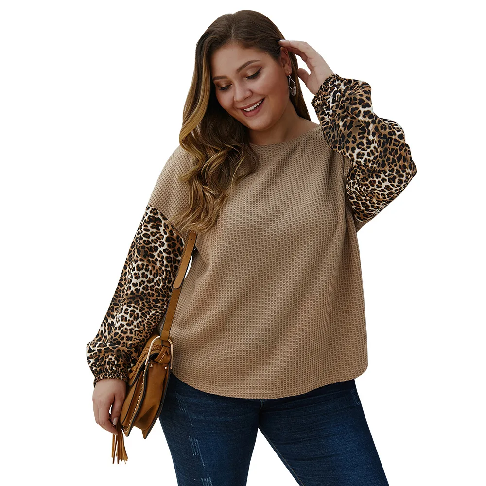 XUANSHOW Large Size Women's Leopard Stitching Sweater 2019 Autumn and Winter New Long-sleeved Shirt Women Tops | Женская одежда