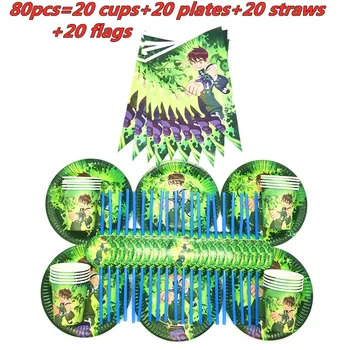 

Suit 20 People Ben 10 Theme Disposable Tableware Set Plate/Napkin/Cup Happy Birthday Party Decor Kids Birthday Party Supplies