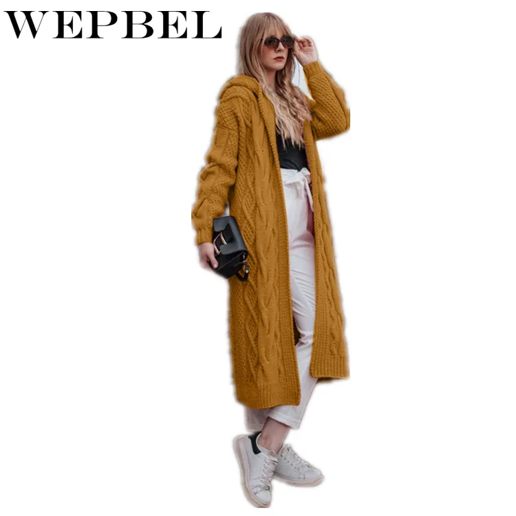 WEPBEL, женский Кардиган с длинным рукавом и капюшоном, свитер, свободный, более размера d, свободная, вязаная верхняя одежда, пальто размера плюс S-5XL
