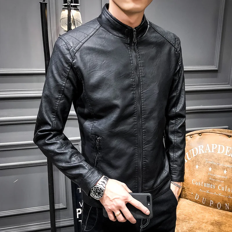 

2019 Autumn New Style Fashion Man Leather Coat Korean-style Slim Fit Spring And Autumn Men PU Leather Jacket-Style Motorcycle