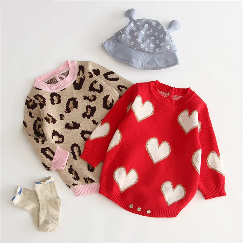 

Baby Girl Romper 100% Cotton Leopard Knitted Baby Clothes Autumn Newborn Baby Romper Girl Baby Jumpsuit For Girl Baby Sweater