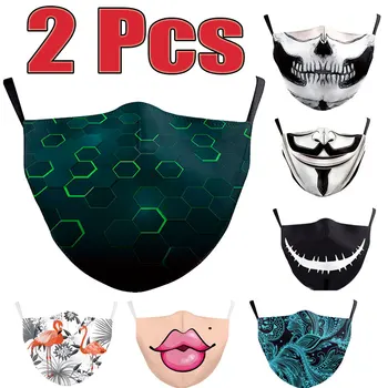 

2 Pcs Cartoon Print Anti-Infection Virus Unisex Face Mouth Masks Reusable Protection Breath Washable Masks Proof Bacteria Mask