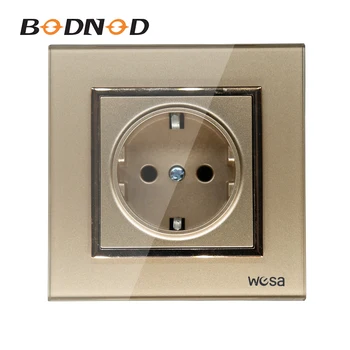 

New Design EU Wall One Socket 5V 2A Gold Tempered Glass Frame FB-08 Free Shipping Charger Adapter EU Socket Gold