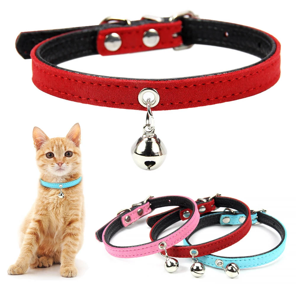 

Soft Microfiber+PU Leather Cat Collat With Bell Puppy Neck Strap Collar For Cat Small Dog Kitten Necklace Chihuahua Pet Supplies