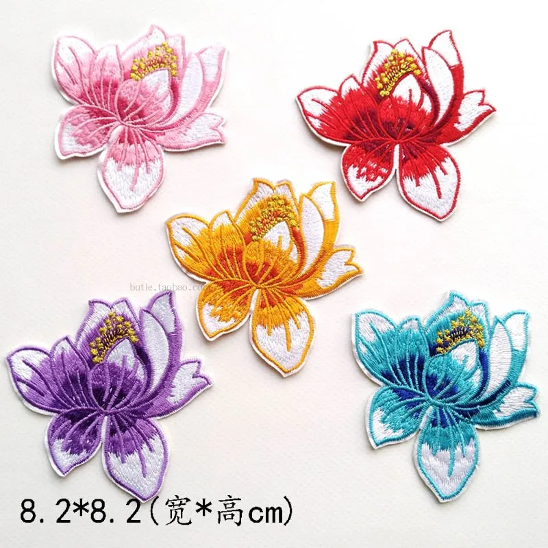 Клейкая цветная ткань с лотосом стикер модная одежда цветок патч отверстие для