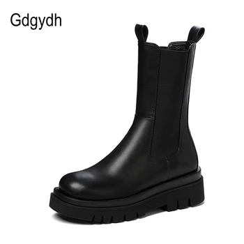 

Gdgydh 2020 Autumn New Arrivals Women Boots Slip-on Black And White Female Short Boots Squar High Heels Mid-caft Boots Drop Ship