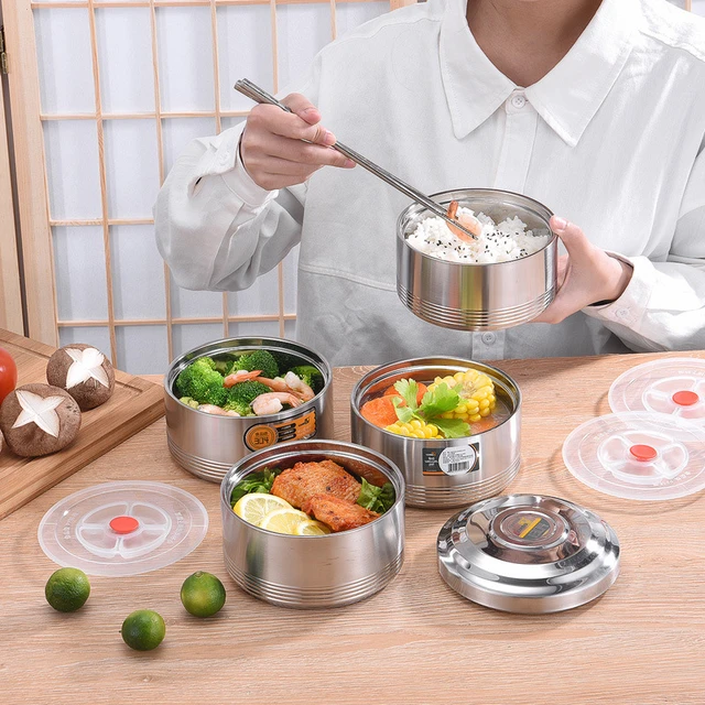 Stackable Stainless Steel Food Container With Portable Handle Insulated  Compartment Tiffin Lunch Box Keeps Food Hot For Office - AliExpress