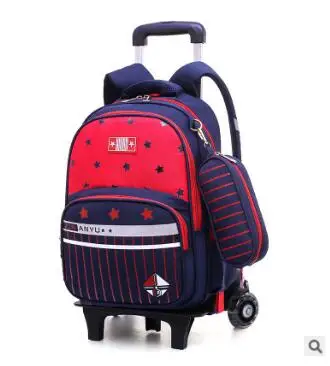 School Trolley Backpack Bags for Kids Student Wheeled School Bag on Wheels for Boys Children Travel Bags with Wheels - Цвет: black 2 wheels
