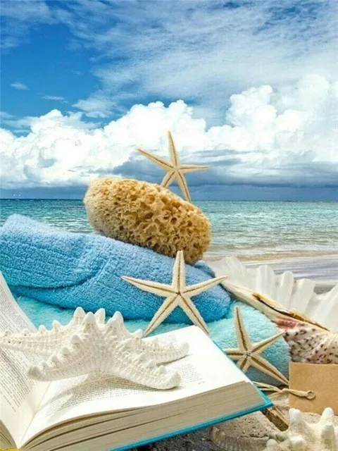 

DIY Diamond Painting Landscape Seaside Full drilling Diamond Embroidery Cross Stitch Seaside shell Picture Home Decoration