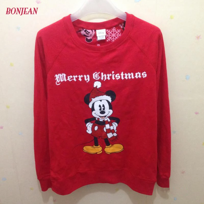 

Christmas Women Loose Sweatshirt Restore School Mickey Mouse Warm Printing Round Neck Solid Hoodie Sweatshirt Feminine Hoodies