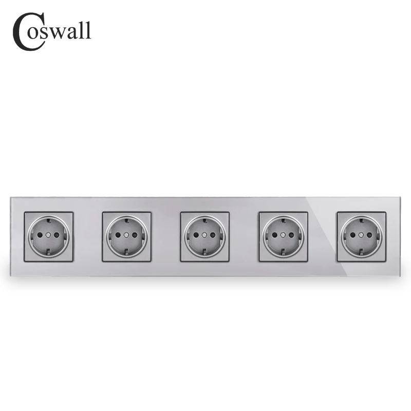 COSWALL настенное Хрустальное стекло панель 5 банд розетка заземленная 16А стандарт ЕС серый выход с детская защита дверей