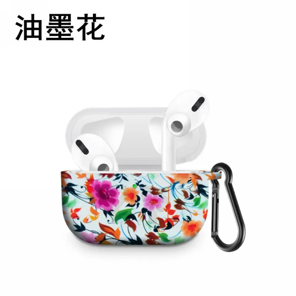 Colorful Flower Print Silicone Wireless Earphone Air Pods 3 Case For Apple AirPods Pro 3rd Cover With Key chain Ring 100pcs - Цвет: ink flower