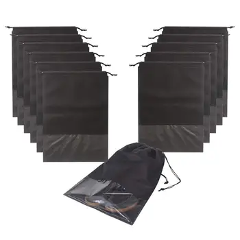 

12PCS Travel Shoe Bags Waterproof Non-Woven storage With Rope For Men and Women shoes pouch Packing Organizers, X-Large, Black