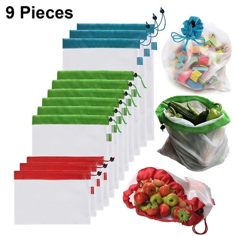 Shopping Bags Reusable Ecological Mesh For Storage Fruit Vegetables Toys Washable And Breathable 3 Various Sizes Buggy Bag | Дом и сад
