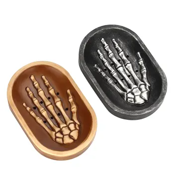 

2PC Soap Dish Skeleton Hand Soap Tray for Bathroom(Black Brown)