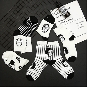 

Sexy Man Women Head Face Striped Socks Solid Cotton Female Harajuku Funny Creative Cartoon Plaid Black White Couple Sox Japanese