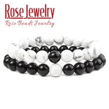 Hot Couple Beads Bracelet Classic Black Matte Green Malachite Bracelets Natural White Turquoises for Yoga Elastic Strand Jewelry