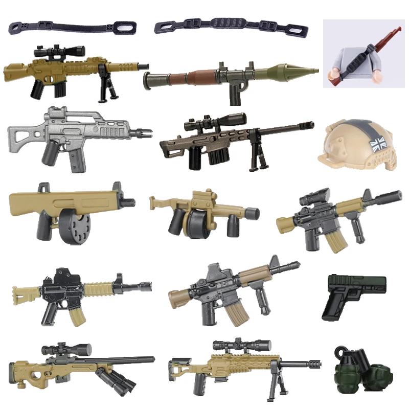 WW2 Weapons Guns Building Blocks Mini Bricks Solider Figures Toys Gifts Accessories Helmet Belt Pistol New Colors Series | Игрушки и