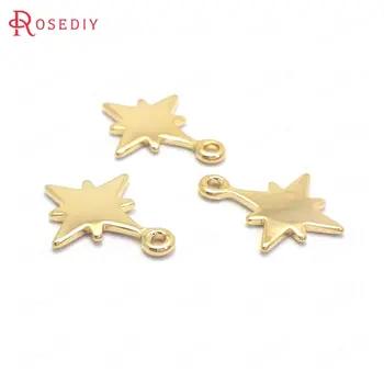 

(34463)10PCS 11*14MM Hole 1MM 24K Gold Color Brass Star Charms Pendants High Quality Diy Jewelry Findings Accessories